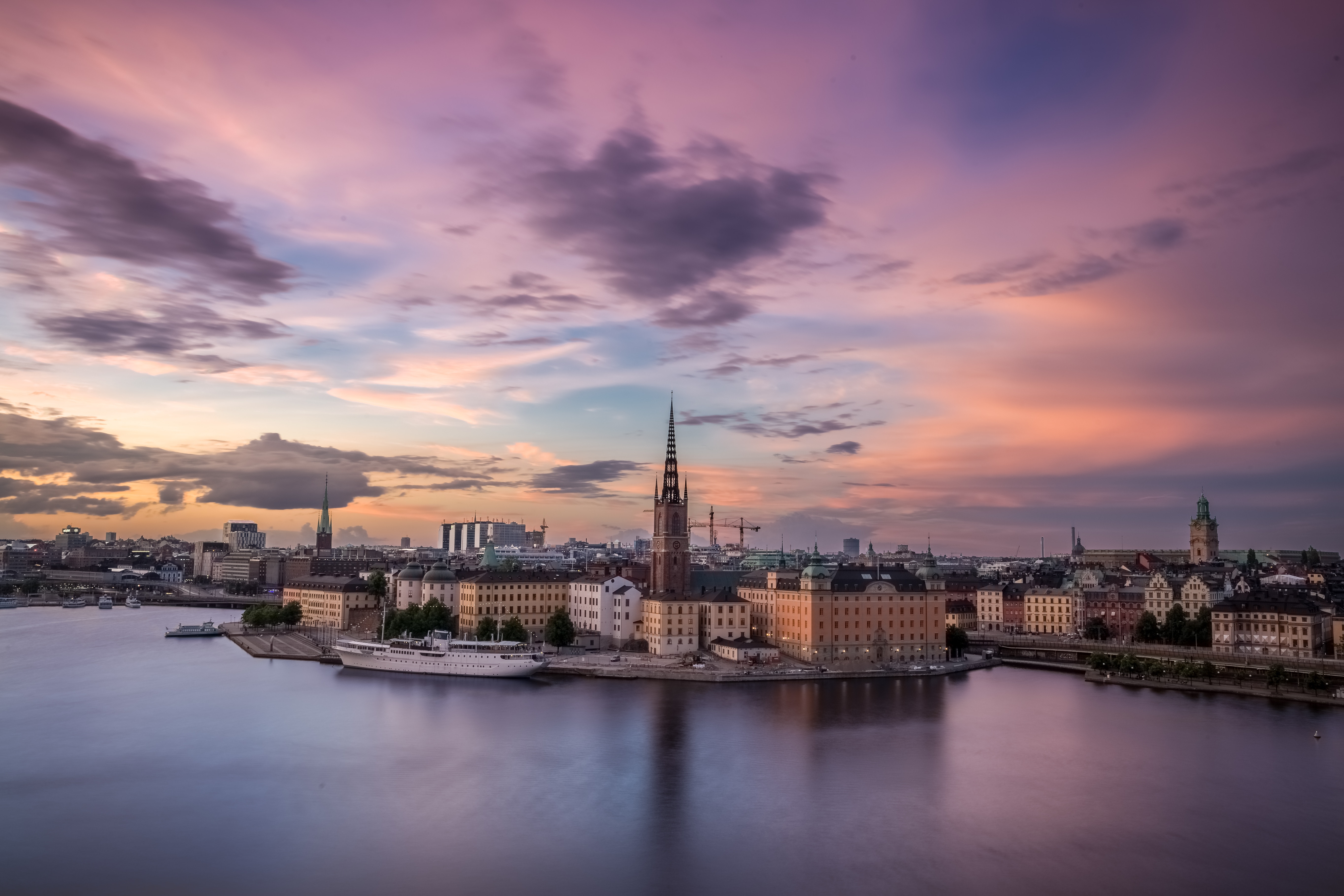 Stockholm against a colourful sky.