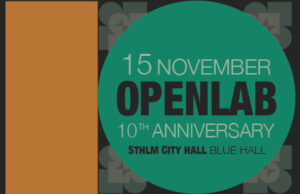 Invitation to Openlab's 10 year celebration at Stockholm City Hall, Blue hall, November 15th 2023.