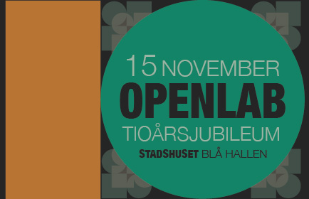Inbjudan till Openlabs 10-årsjubileum i Blå hallen 15 november 2023.
