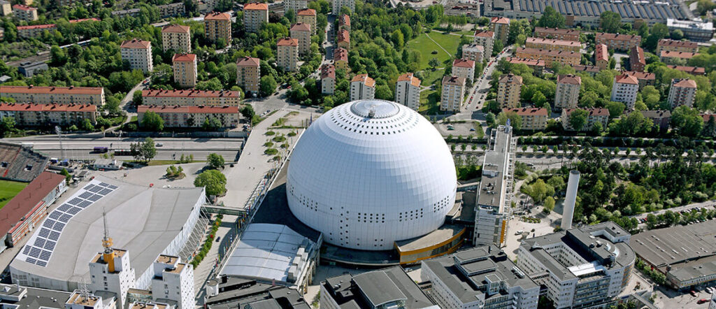 Globen och omgivningarna sett från ovan. Foto: sgaf.se