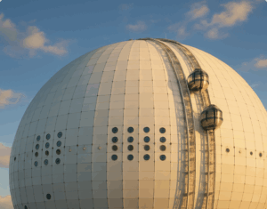 Globen, Avicii Arena, i solnedgång.